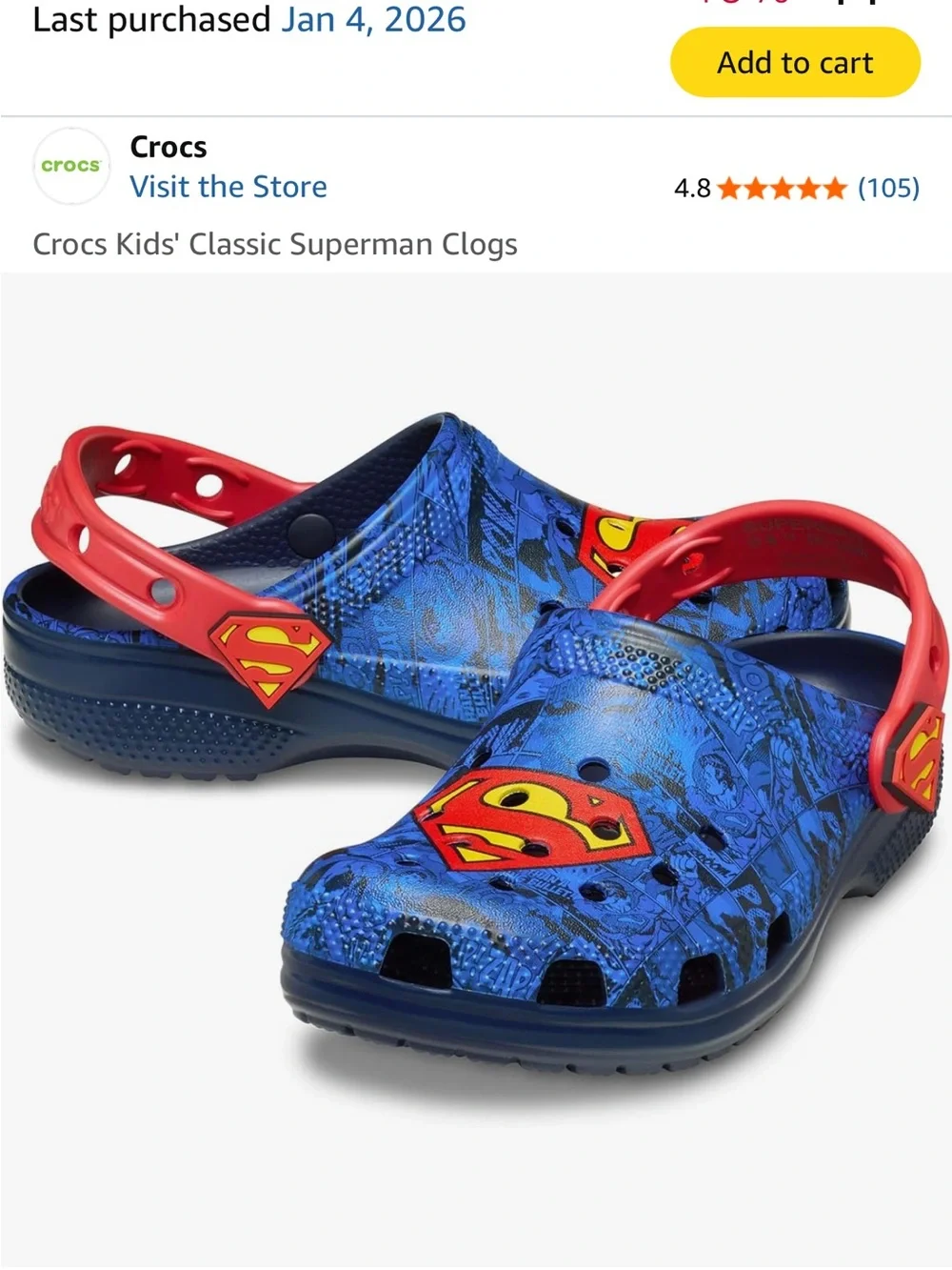 CROCS Kids Superman Clogs - Blue & Red